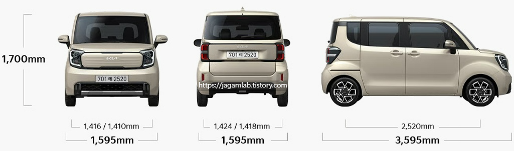 2026 레이 2인승 밴 전장, 전폭, 전고, 축간거리, 윤거 전후 제원
