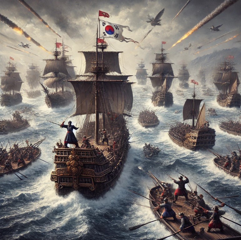 바다 위에서 전쟁하는 수군들