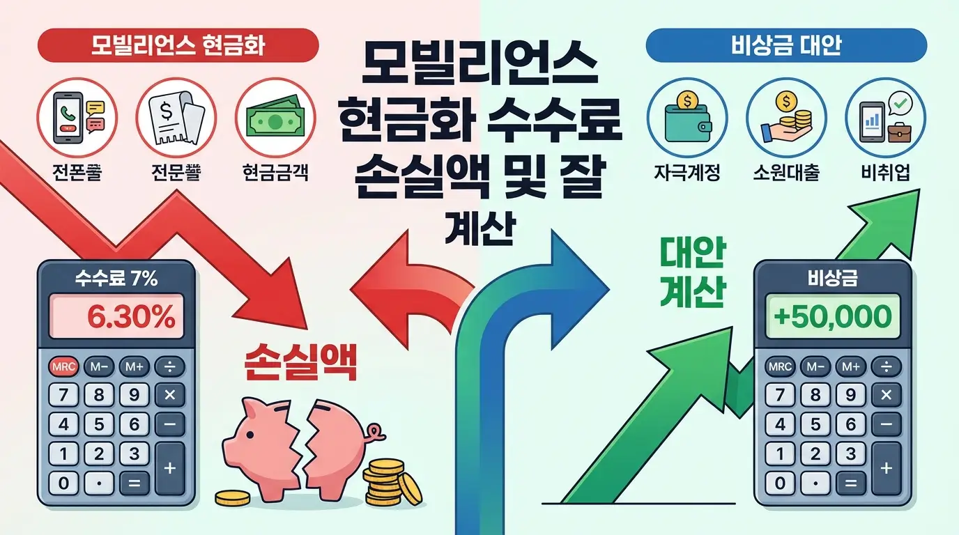 모빌리언스 현금화 수수료 손실액 및 비상금 대안 계산