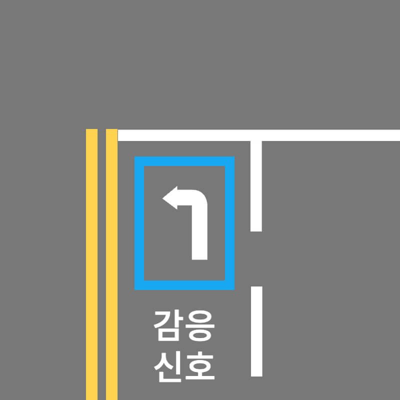 좌회전 감응신호가 있는 도로에 대기차량이 없는 모습
