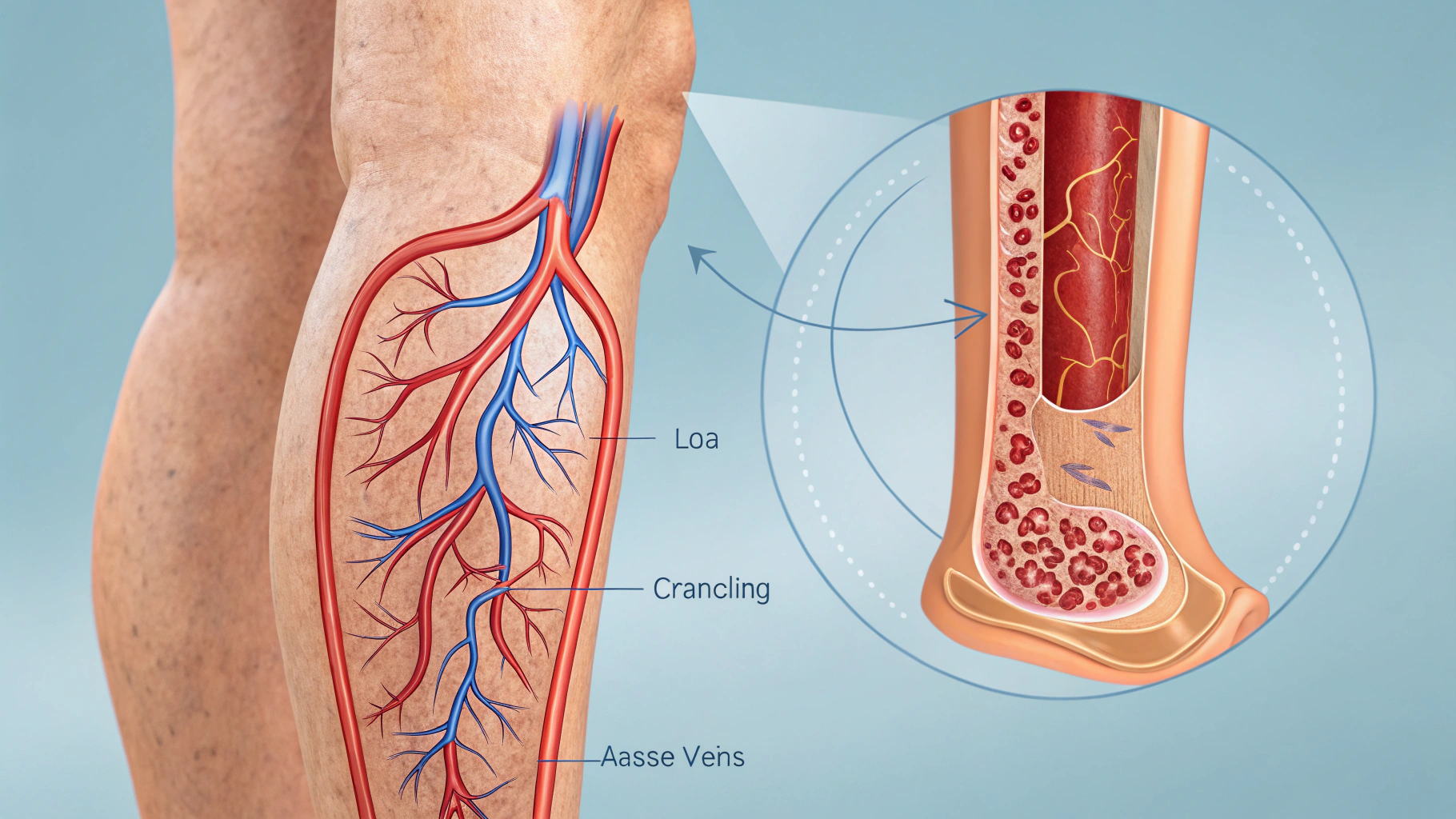 하지 정맥류 질병 관련 다리의 혈관을 보여주는 이미지