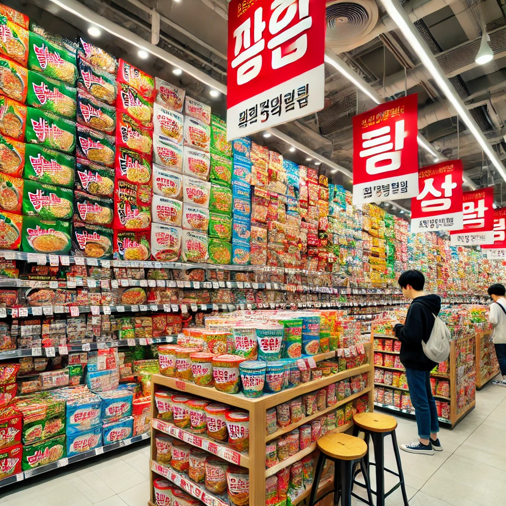 마트에서 진열된 라면들