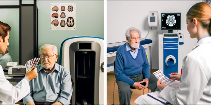 의학적 평가를 받고 있는 노인 남성의 이미지