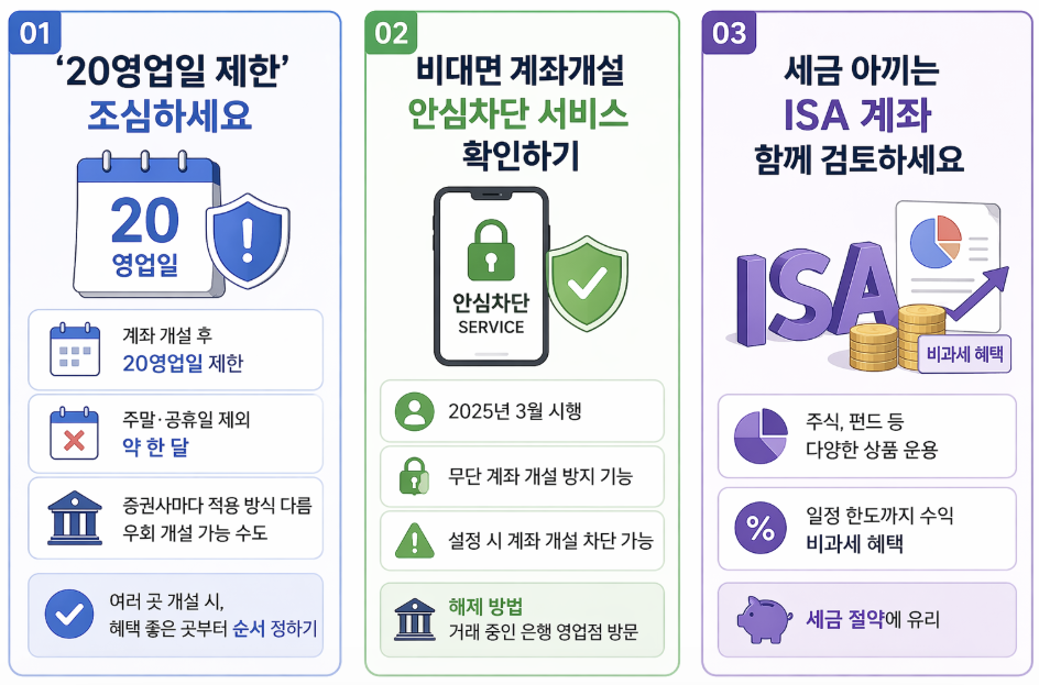 주식 계좌 개설 제한 20영업일 규정 안심차단 서비스 ISA 계좌 절세 방법 정리
