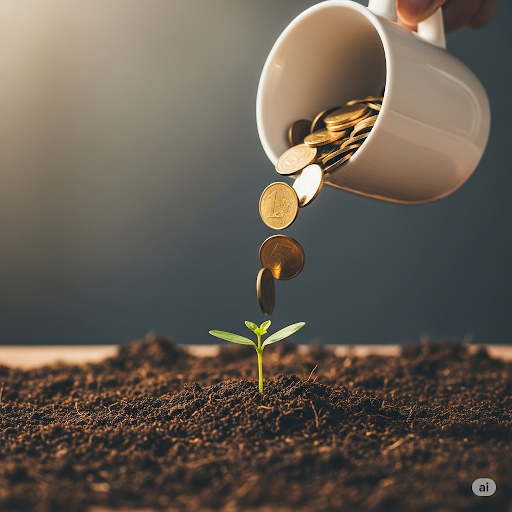 작은 동전에서 새싹이 자라나 큰 나무가 되는 모습