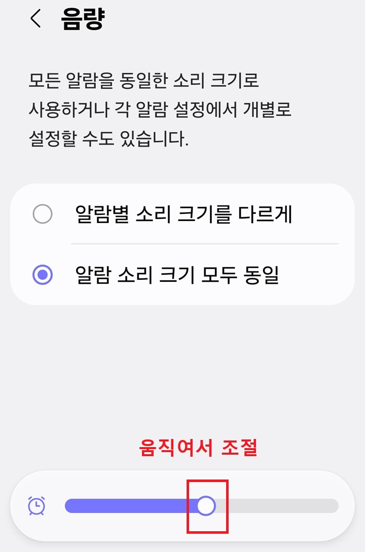 화면 하단의 소리 크기 조절 버튼 보임