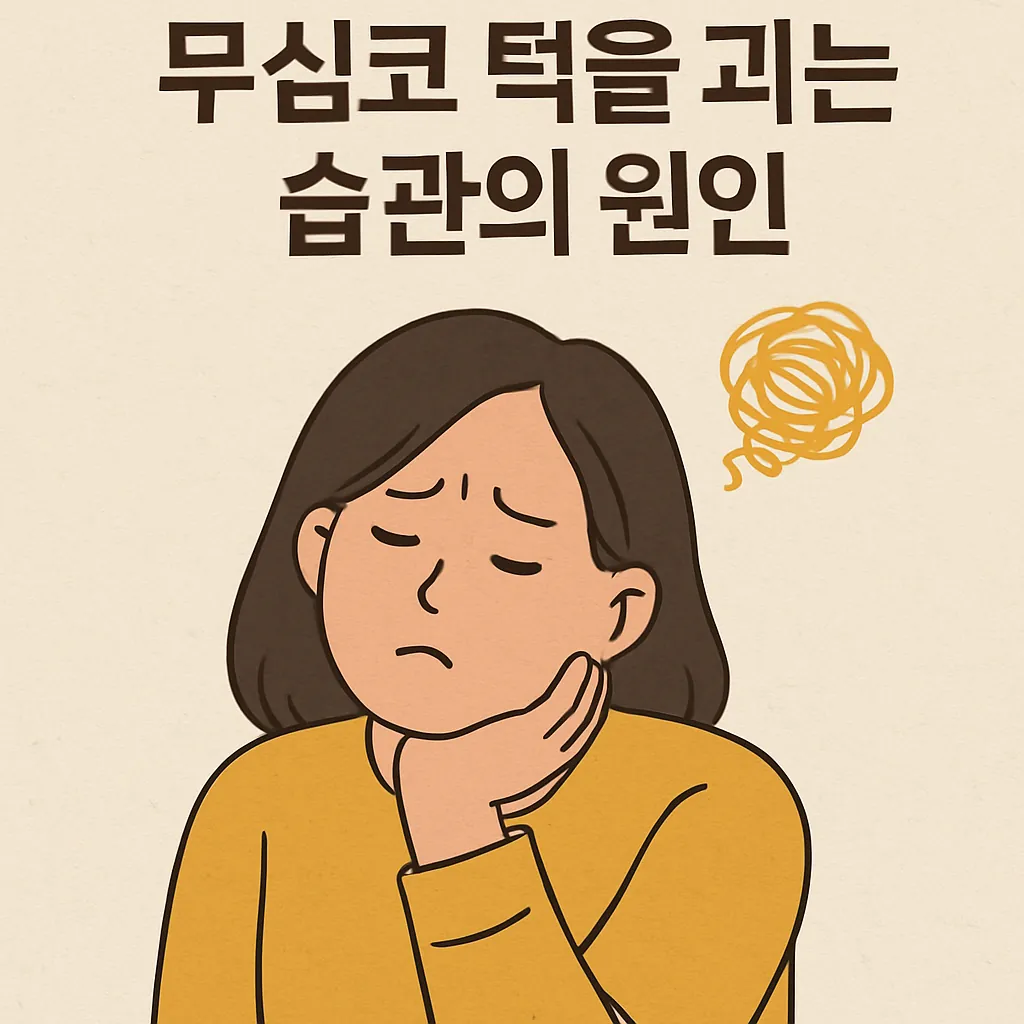 무심코-턱을-괴는-습관의-원인을-고민하는-여성이-생각에-잠긴-표정으로-표현된-일러스트와-혼란을-나타내는-노란-선이-강조됨