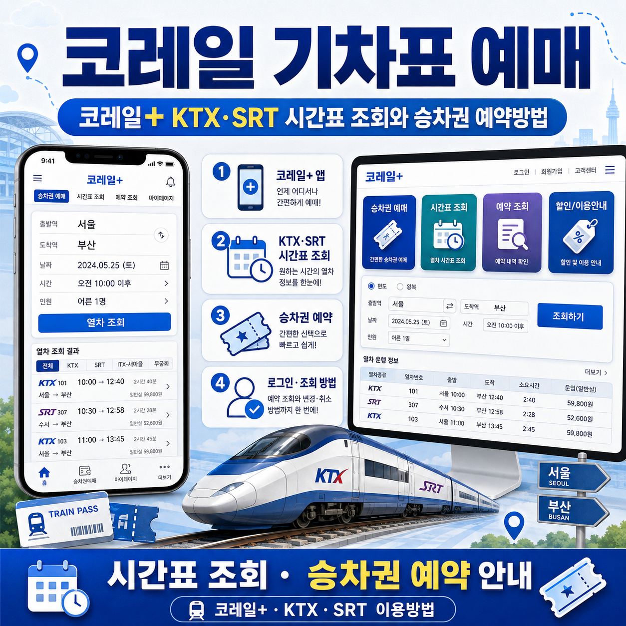 코레일 기차표 예매|코레일+ KTX·SRT 시간표 조회와 승차권 예약방법