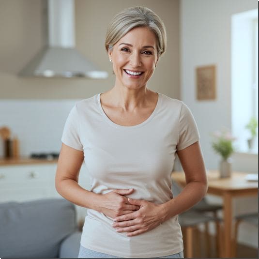 생유산균 락토 119 효능 소화기 건강, 속이 편안해 즐거운 여성 사진