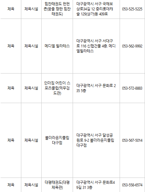 대구 서구 문화누리카드 사용처
