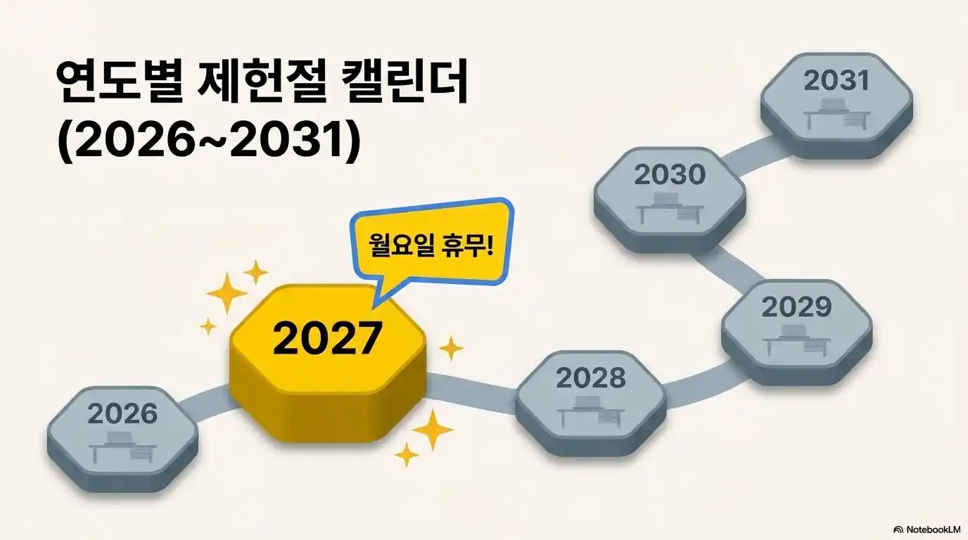 2026년부터 2031년까지 제헌절 요일과 대체공휴일 발생 연도 안내