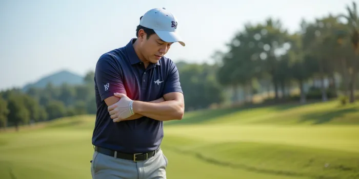 골프장에서 팔꿈치 통증 느끼는 남성