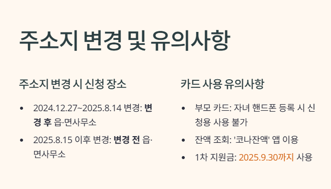 주소지 변경 및 카드 사용 유의사항