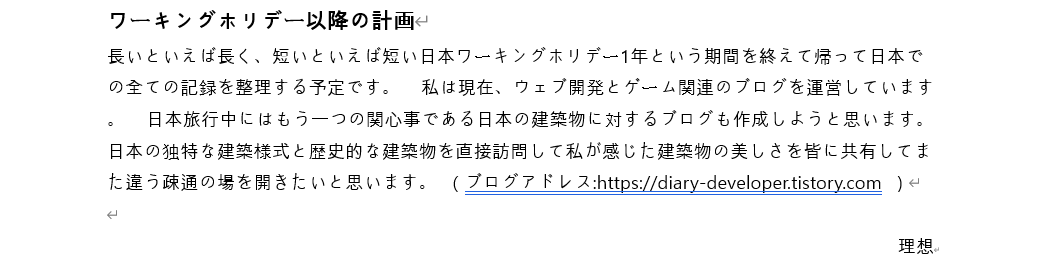 이유서 - 워홀 이후 계획