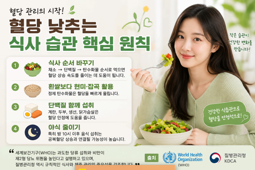 혈당 낮추는 식사 습관 핵심 원칙 이미지사진