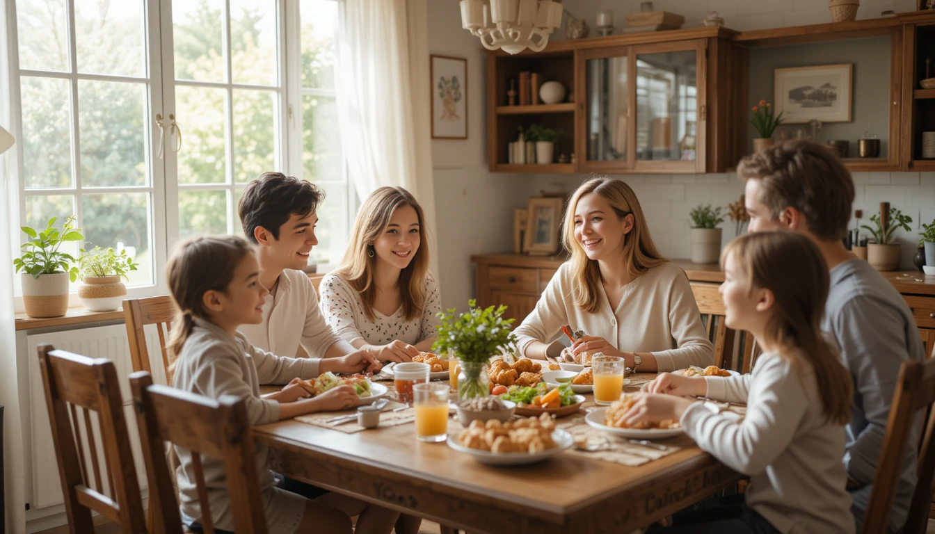 가족이 화목하게 식사하는 모습