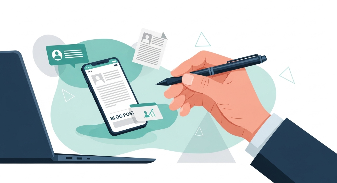 AI 시대 채용 시장에서 글쓰기 능력의 중요성과 디지털 도구의 조화를 상징하는 일러스트