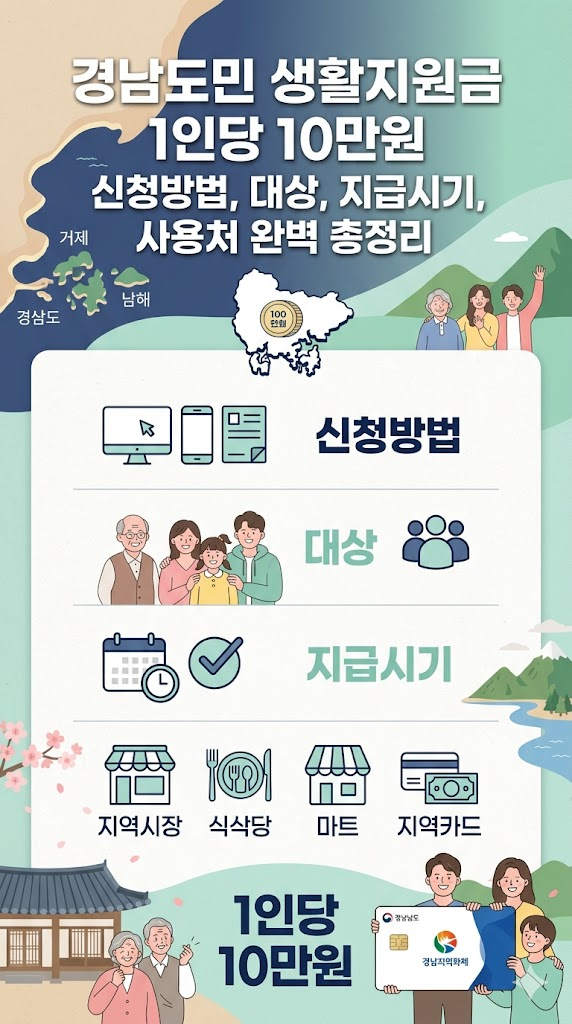 0057 경남도민 생활지원금 1인당 10만원 신청방법, 대상, 지급시기, 사용처 완벽 총정리