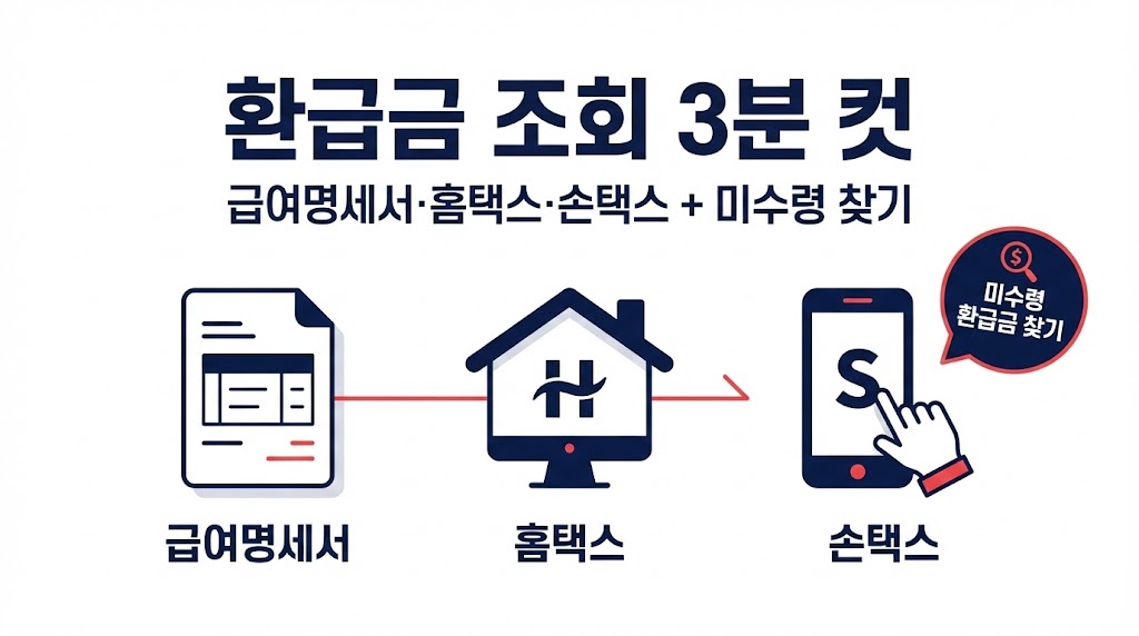 환급금 조회 방법 총정리(급여명세서·홈택스·손택스) + 미수령 환급금 찾기