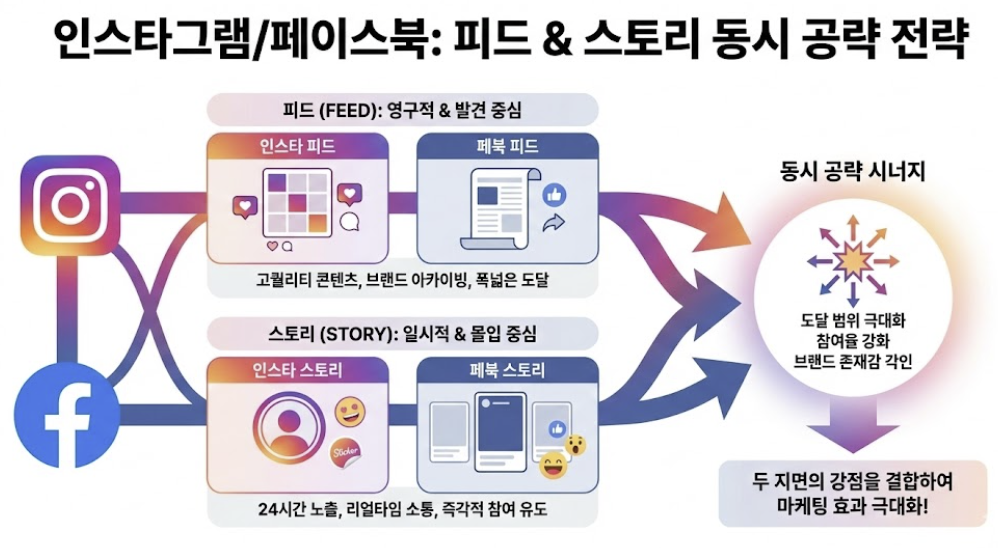 인스타그램/페이스북 - 피드 &amp; 스토리 동시 공략 핵심 지표 이미지