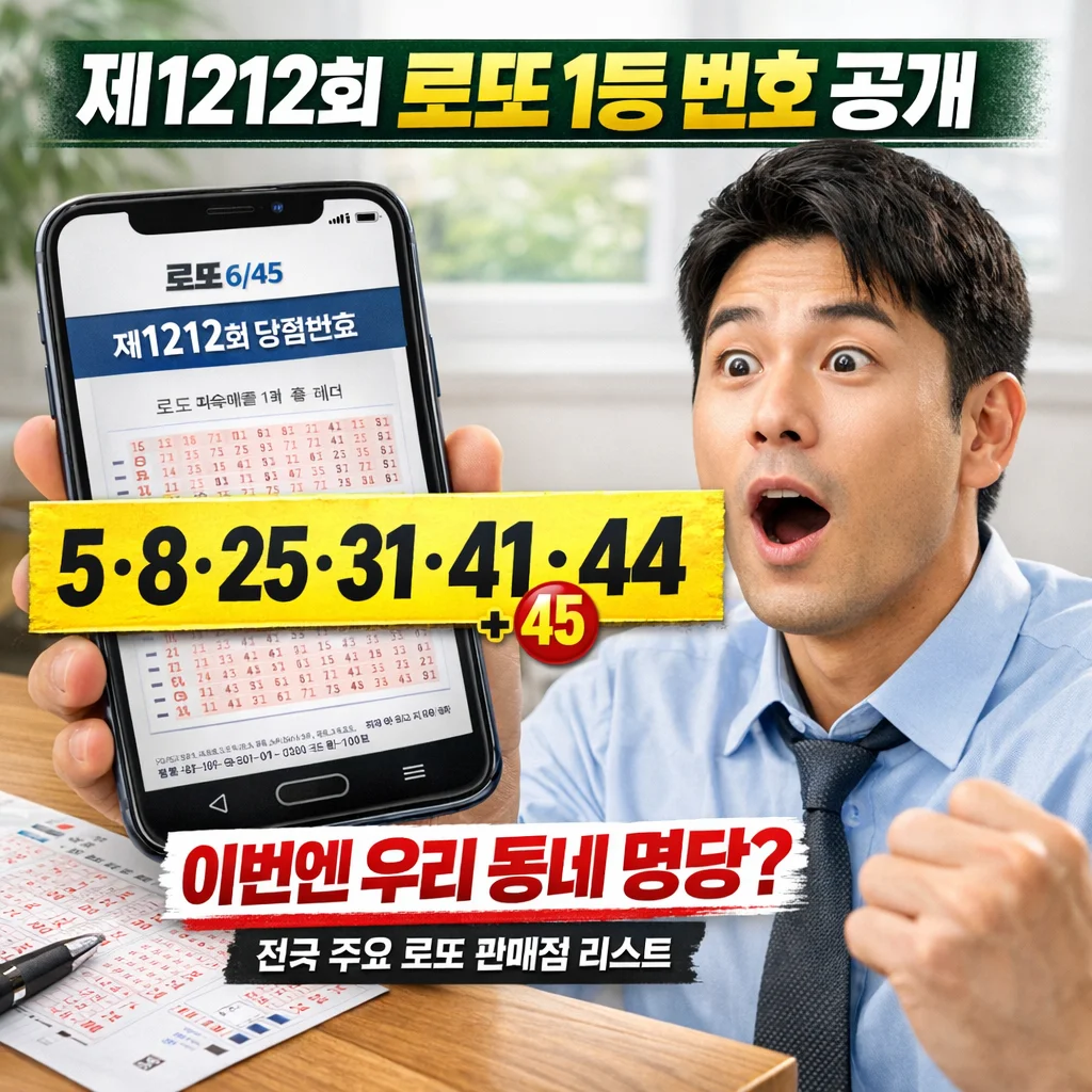 제1212회 로또 당첨 번호, 당첨 지역 판매점 리스트, 전국 로또 명당 리스트
