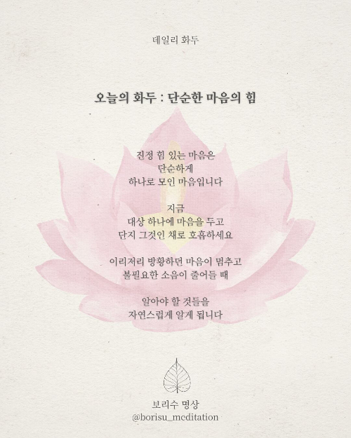 환희지의 보리수 명상 : Day 8 화두 : 단순한 마음의 힘