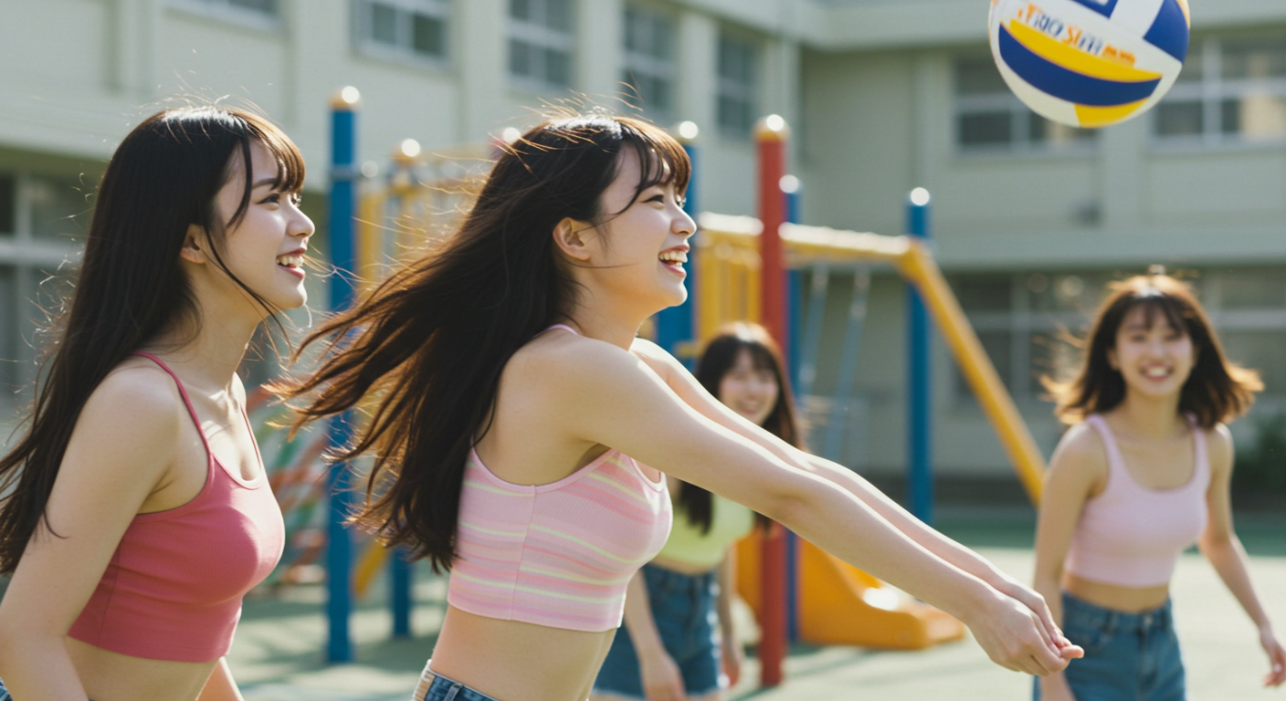 배구연습을 하는 일본 소녀들