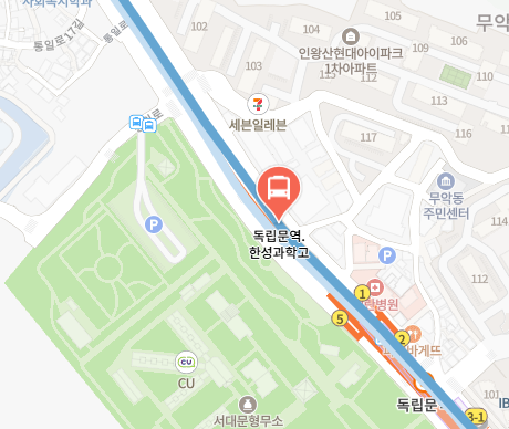 독립문역.한성과학고에서 인천공항 리무진 공항버스(6005번) 지도 위치