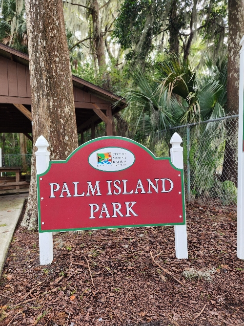 Signboard of Palm Island Park in Mount Dora Florida