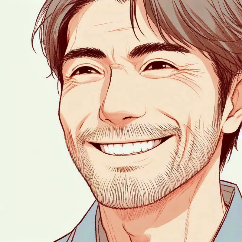 웃을 때 주름마저 아름답게 보이는 중년 남성의 모습