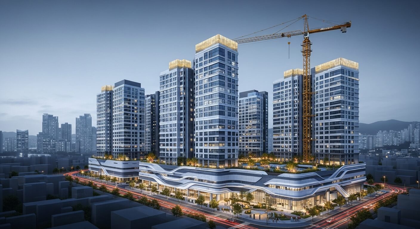 새로짓고있는아파트와 크래인