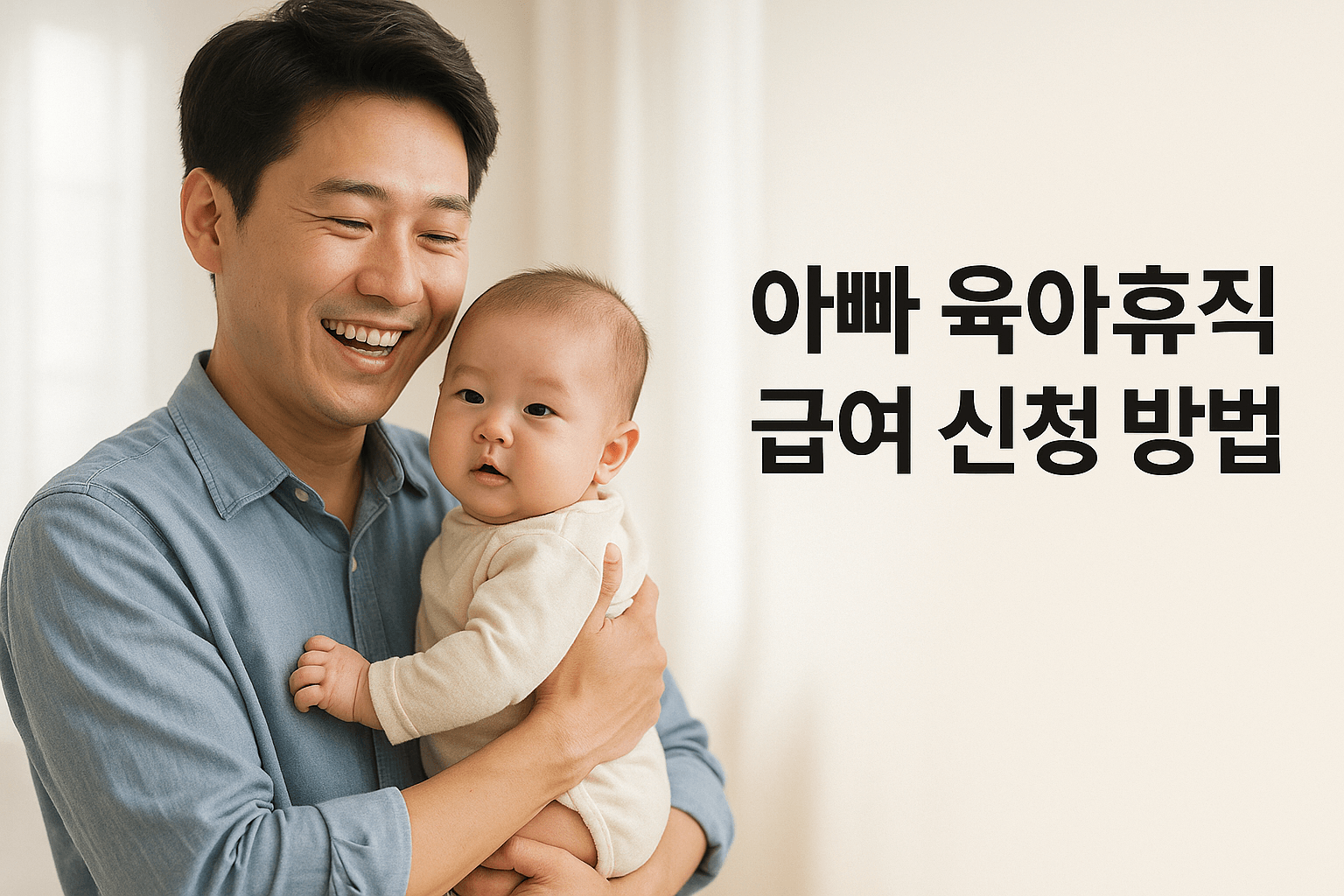 아기를 안고 밝게 웃고 있는 아빠의 모습