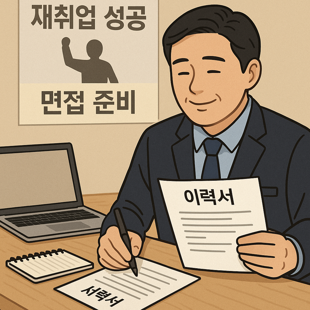 면접을 준비하며 희망을 되찾는 폐업 소상공인의 모습