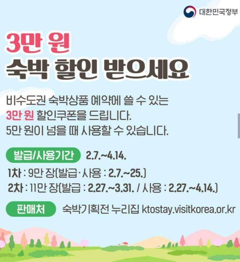 3월 국내 여행 지원금 받고 예약하기