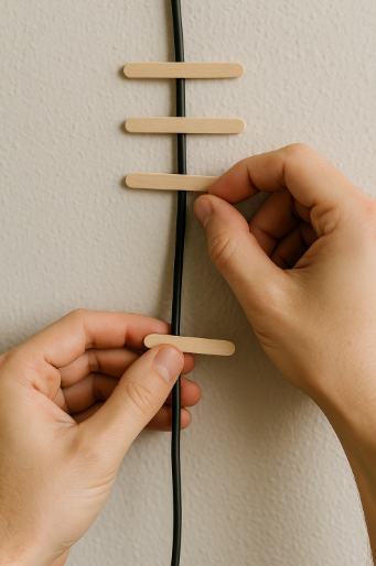 커피스틱으로 전선 고정하는 모습