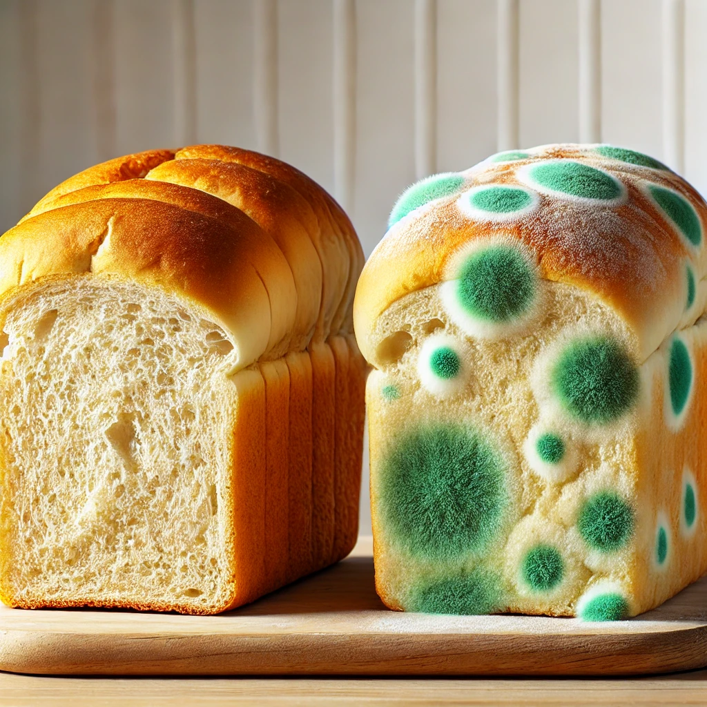 신선한 빵과 곰팡이가 난 빵