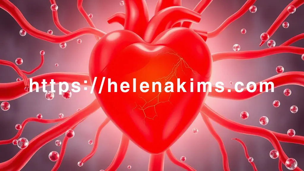 활기찬 붉은 심장에 이어진 투명하고 깨끗한 혈관들이 부드럽게 뻗어 나간 혈관 속에는 밝고 힘찬 혈액 흐름이 생동감 있게 표현된 이미지.