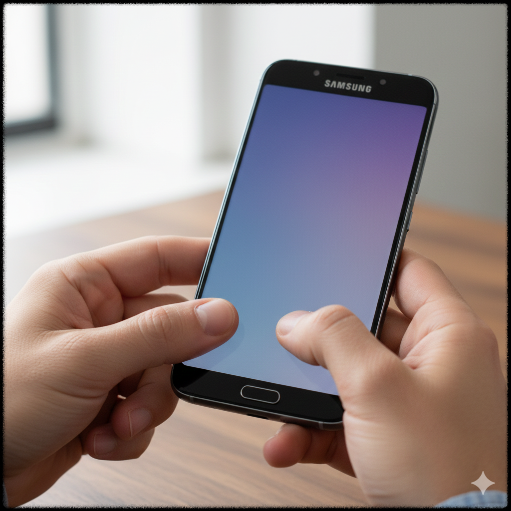 화면이 멈춘 스마트폰에서 강제 재부팅을 시도하는 모습