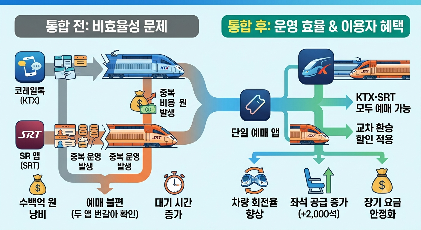 KTX, SRT 통합 전후 비교