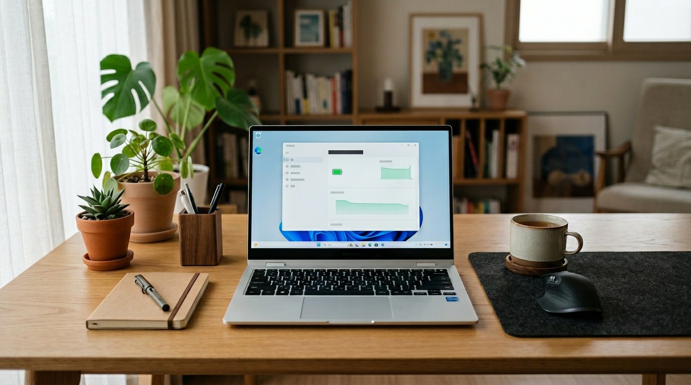 배터리 최적화 후 안정적인 노트북 사용 상태