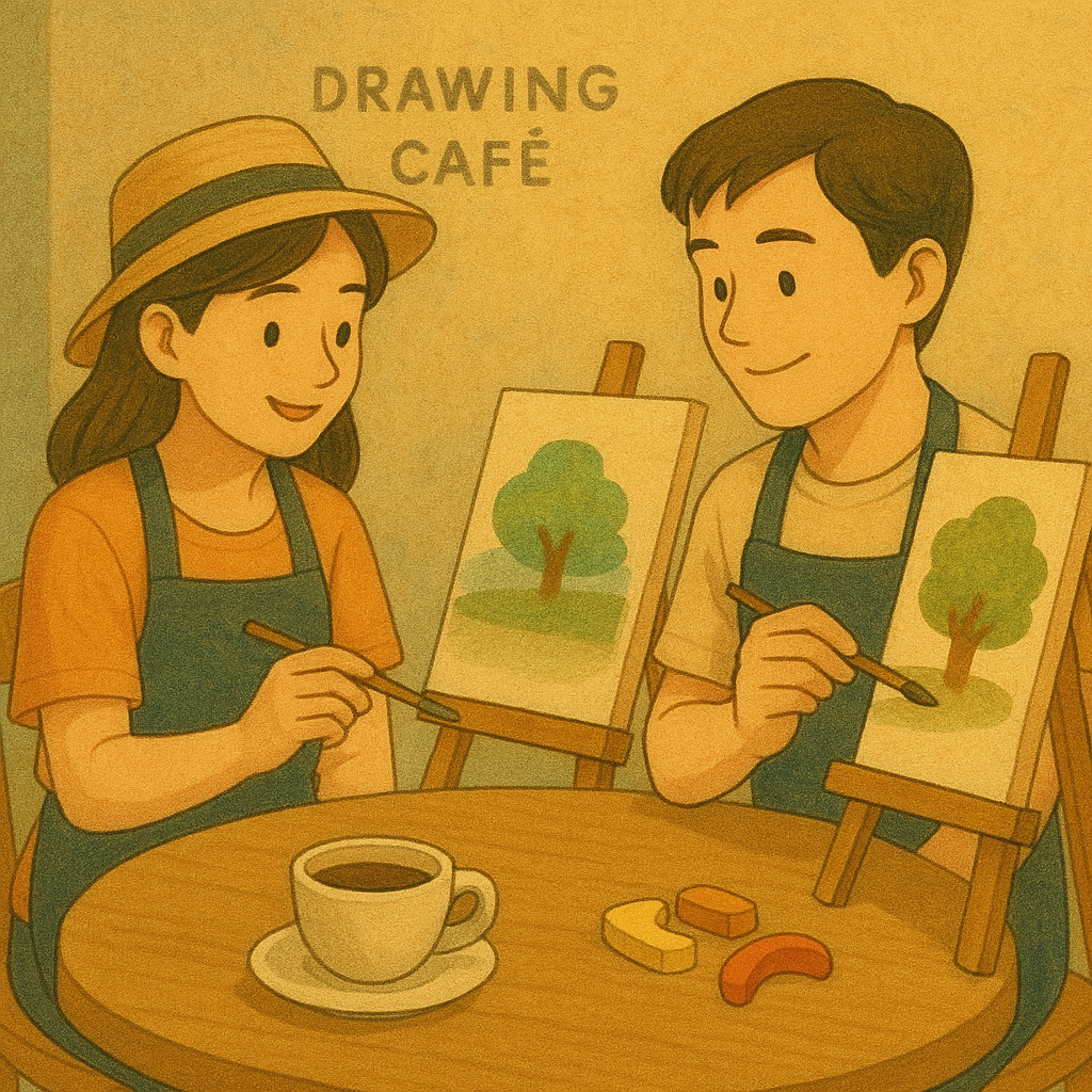 드로잉카페에서 데이트 하는 남여 일러스트(출처: 챗GPT)