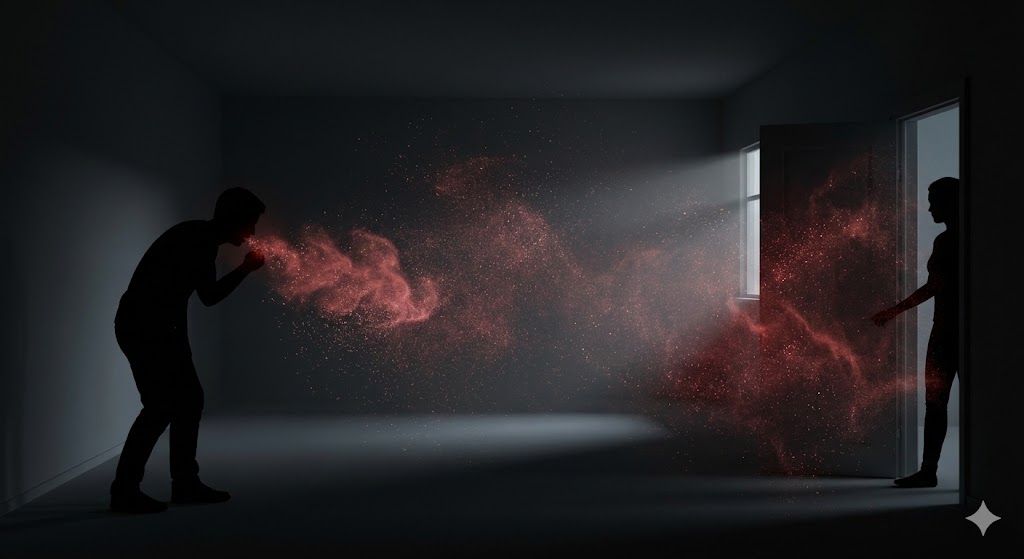 2시간 동안 공기에 떠 있는 홍역 바이러스