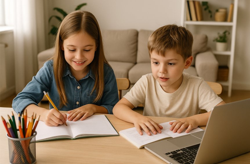 홈스쿨링을 하고 있는 아이들의 모습