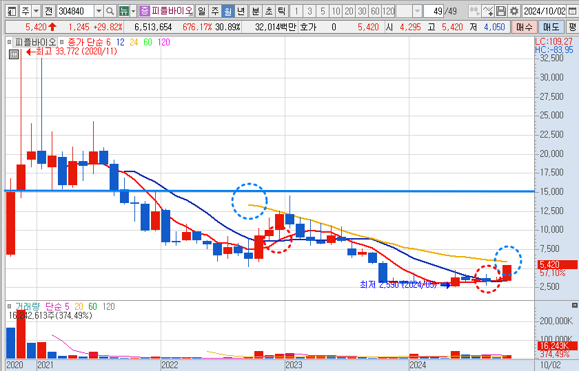 피플바이오 월봉 차트 분석