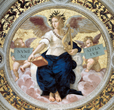 바티칸 궁전의 서명의 방 천장에 그려져 있는 있다 
 시