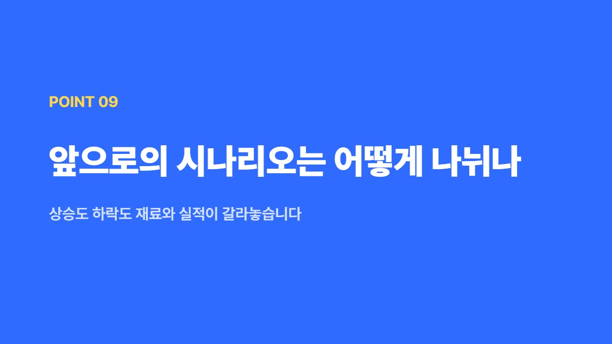 앞으로의 시나리오는 어떻게 나뉘나 — 상승도 하락도 재료와 실적이 갈라놓습니다