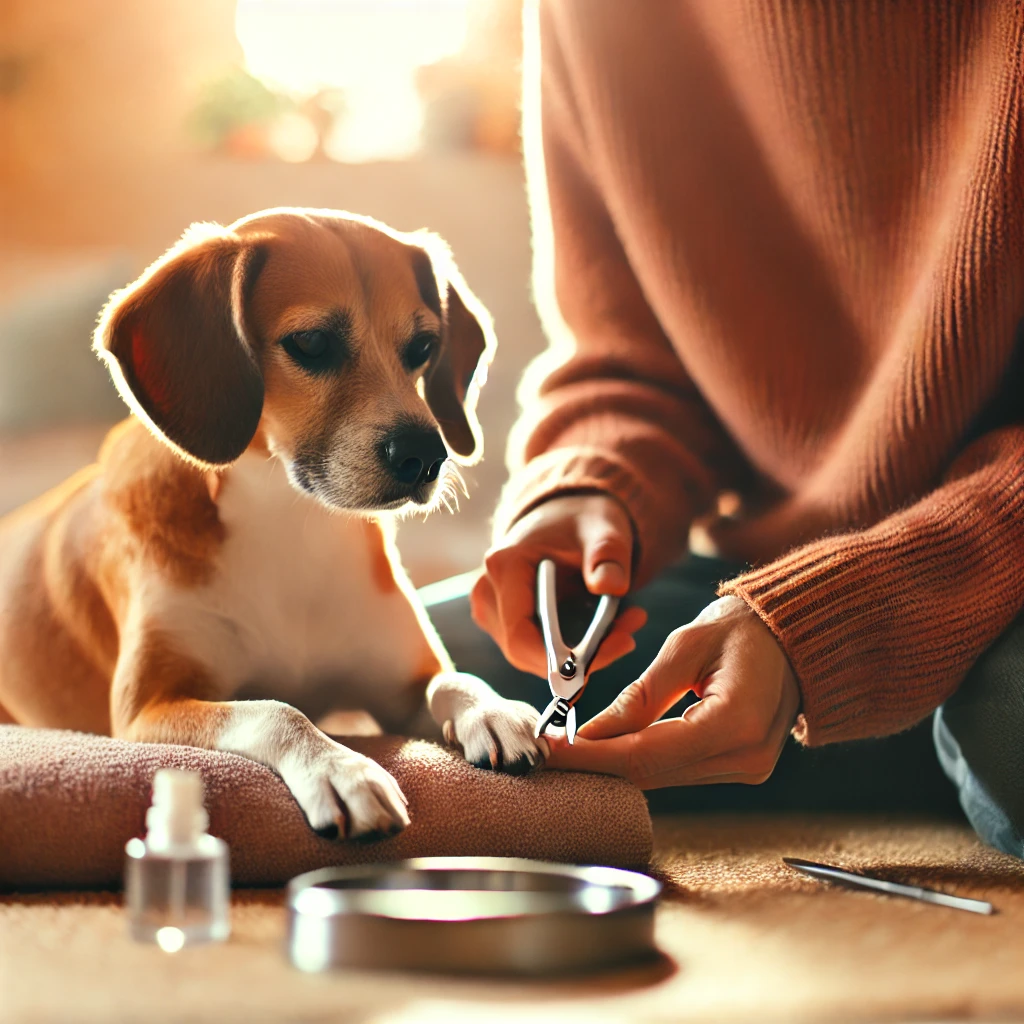 강아지 발톱을 깍고 있는 보호자 모습