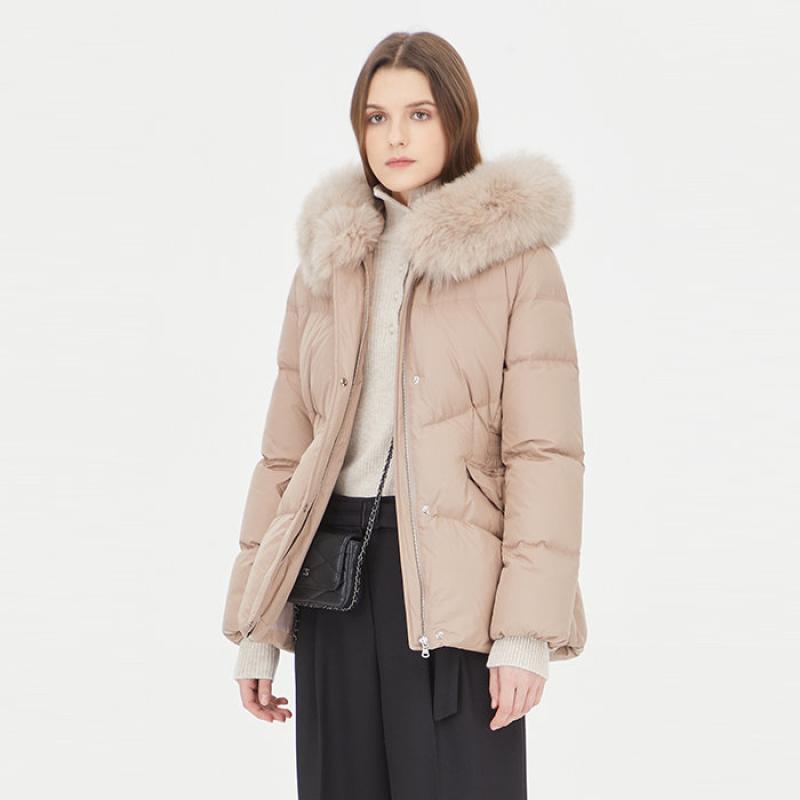 시슬리 폭스 퍼 카라 벨티드 패딩 SAPD83361BG