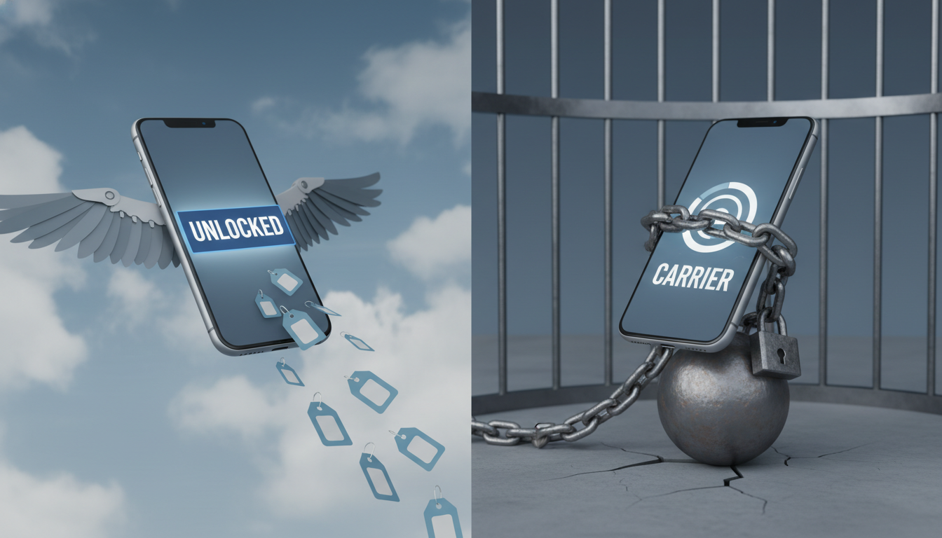 자급제와 통신사 약정의 자유도 및 요금 비교 일러스트