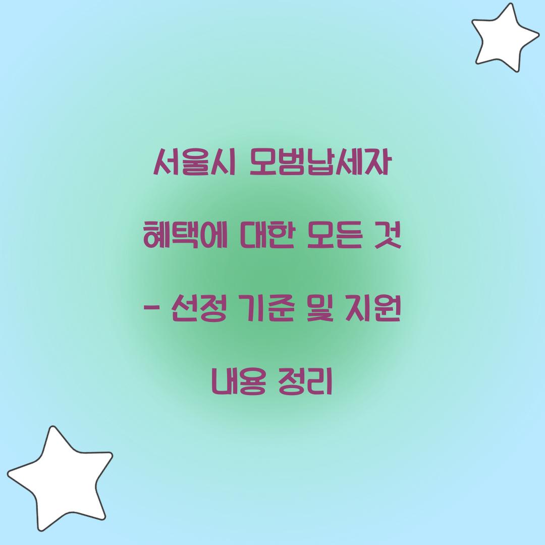 서울시 모범납세자 혜택